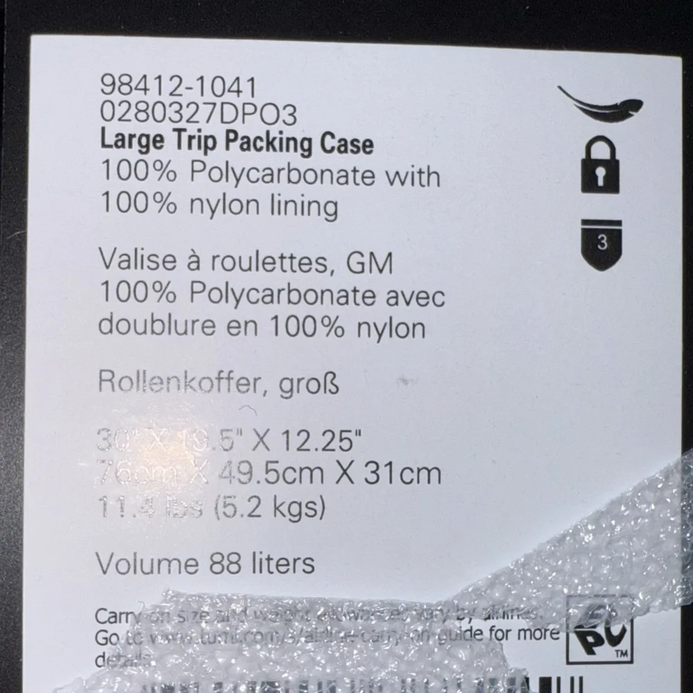 TUMI Vapor™ LARGE TRIP PACKING CASE 30” SILVER 98412 NWT
